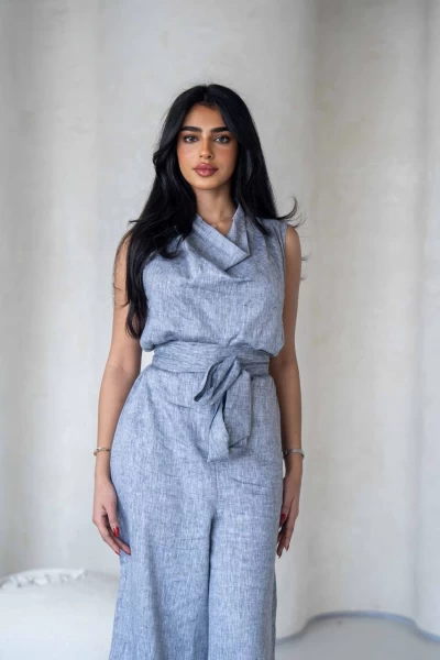 Sky blue linen jumpsuit IB1069